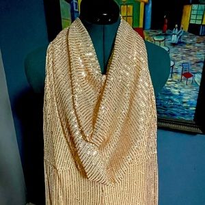 Halter/cowl neck rose Gold sequin jumper Sz XL